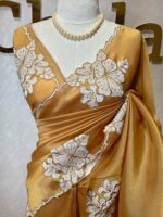 Tissue silk with floral applique work and scallop border - Image 10
