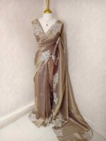 Tissue silk with floral applique work and scallop border - Image 15