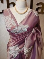 Tissue silk with floral applique work and scallop border - Image 16