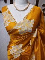 Tissue silk with floral applique work and scallop border - Image 19
