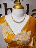 Tissue silk with floral applique work and scallop border - Image 20