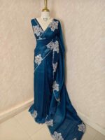 Tissue silk with floral applique work and scallop border - Image 24