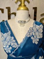 Tissue silk with floral applique work and scallop border - Image 23