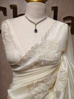 Tissue silk with floral applique work and scallop border - Image 31