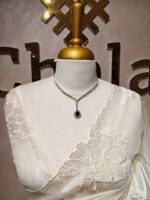 Tissue silk with floral applique work and scallop border - Image 32