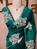 Tissue silk with floral applique work and scallop border - Image 28