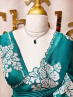 Tissue silk with floral applique work and scallop border - Image 29