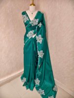 Tissue silk with floral applique work and scallop border - Image 30