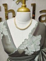 Tissue silk with floral applique work and scallop border - Image 35