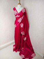 Tissue silk with floral applique work and scallop border - Image 39