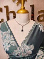 Tissue silk with floral applique work and scallop border - Image 44