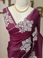 Tissue silk with floral applique work and scallop border - Image 40