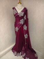 Tissue silk with floral applique work and scallop border - Image 42