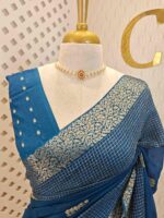 Viscose with bud like motif and wide border with check pattern - Image 29