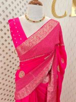 Viscose with bud like motif and wide border with check pattern