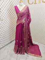 Viscose with bud like motif and wide border with check pattern - Image 37