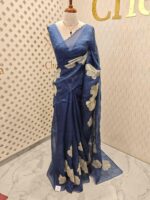 Organza with big flower applique and its stem thread work - Image 33