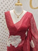 Organza with big flower applique and its stem thread work - Image 4