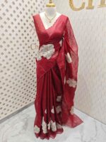 Organza with big flower applique and its stem thread work - Image 6