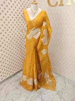 Organza with big flower applique and its stem thread work - Image 36