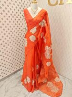 Organza with big flower applique and its stem thread work - Image 39