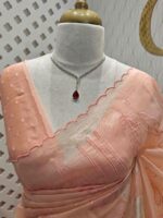 Organza with big flower applique and its stem thread work - Image 43