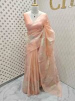 Organza with big flower applique and its stem thread work - Image 45