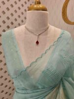 Organza with big flower applique and its stem thread work - Image 40