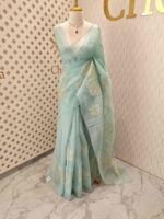 Organza with big flower applique and its stem thread work - Image 42