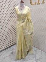 Organza with big flower applique and its stem thread work - Image 30