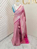 Banarasi with peacock leaf buttas zari work with contrast blouse - Image 19