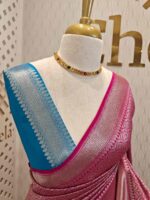 Banarasi with peacock leaf buttas zari work with contrast blouse - Image 18