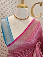 Banarasi with peacock leaf buttas zari work with contrast blouse - Image 17