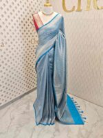 Banarasi with peacock leaf buttas zari work with contrast blouse - Image 22