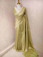 Banarasi with elaborate raised pattern and woven metallic gold zeri - Image 3