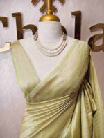 Banarasi with elaborate raised pattern and woven metallic gold zeri