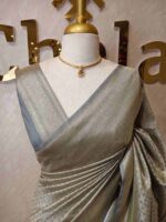 Banarasi with elaborate raised pattern and woven metallic gold zeri - Image 4