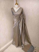 Banarasi with elaborate raised pattern and woven metallic gold zeri - Image 6