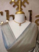 Banarasi with elaborate raised pattern and woven metallic gold zeri - Image 5