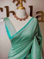 Banarasi with elaborate raised pattern and woven metallic gold zeri - Image 7