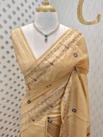 Chandheri silk with multicolour thick embroidery work on pallu along with french knot - Image 10
