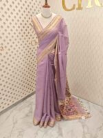 Chandheri silk with multicolour thick embroidery work on pallu along with french knot - Image 9