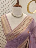Chandheri silk with multicolour thick embroidery work on pallu along with french knot - Image 8