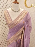 Chandheri silk with multicolour thick embroidery work on pallu along with french knot - Image 7