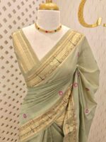 Chandheri silk with multicolour thick embroidery work on pallu along with french knot - Image 4