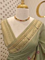 Chandheri silk with multicolour thick embroidery work on pallu along with french knot - Image 5