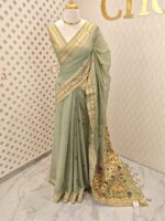 Chandheri silk with multicolour thick embroidery work on pallu along with french knot - Image 6