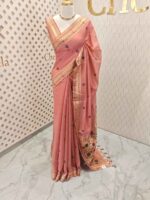 Chandheri silk with multicolour thick embroidery work on pallu along with french knot - Image 3