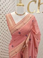 Chandheri silk with multicolour thick embroidery work on pallu along with french knot
