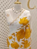 Crushed silk with floral and leafy applique work - Image 16
